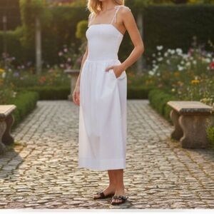 ASTR the Label white drop waist smocked midi dres